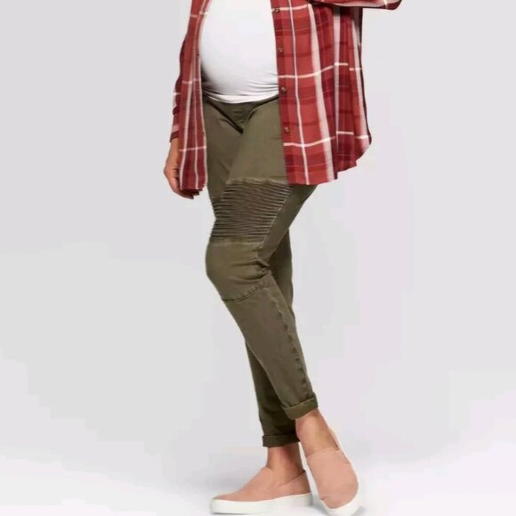 Isabel maternity olive green jeggings zipper ankles Stretchy Pregnancy Clothes S - Picture 5 of 6